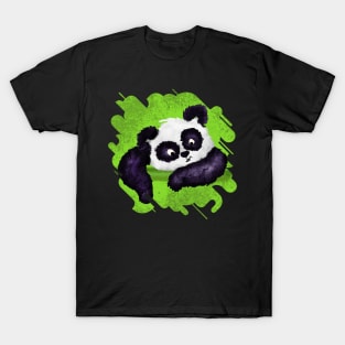 Cute Painted Panda Bear on green T-Shirt